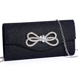 4047 Evening Handbag Shiny Crystal Bow Flap Clutch Purse Wedding Party Prom